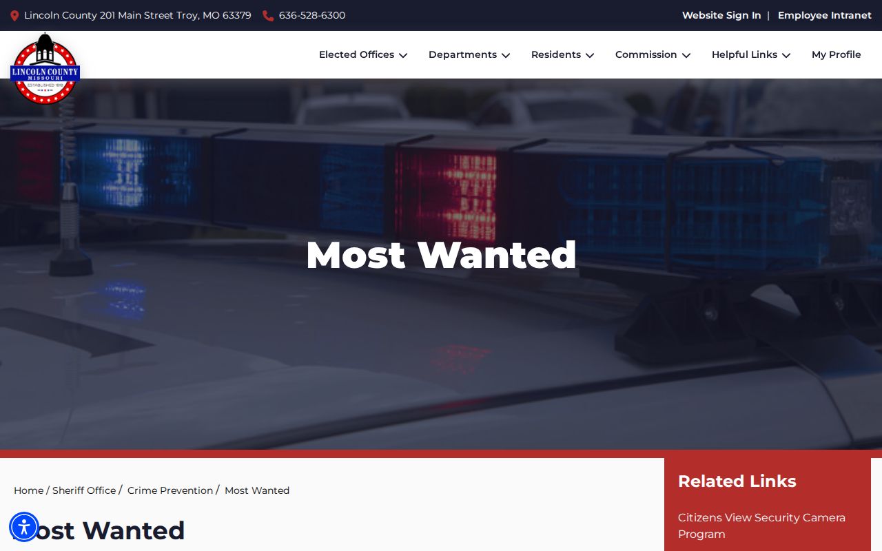 Lincoln County supervision warrant record disclaimer on the Sheriff Most Wanted page