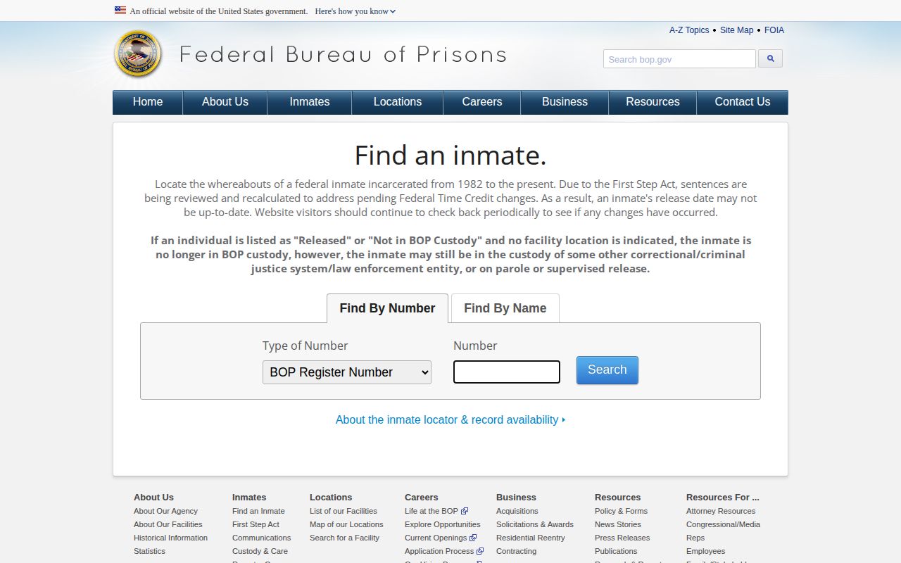 Lincoln County released inmates federal BOP locator search